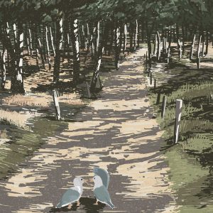 Seagulls Walk – Digital Illustration. Two seagulls taking a walk through the beautiful dunes at the North Sea. limited Fine Art Print