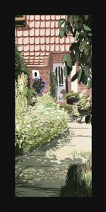 Garden 2 – Digital Illustration. A garden in summertime, where every plant stands in its full beauty. The shadows playing on the ground.