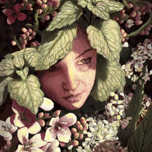 Portrait of a young woman enjoying and completing the beauty of spring. Flower Girl – limited Fine Art Print, Flower Girl – Digital Illustration