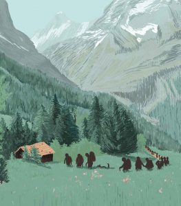 Queuing in the Alpes – Digital Illustration. In times, where travel is rather difficult, people choose a destination closer by. Here is some beautiful German destination The Alpes. Queuing in the Alpes – limited Fine Art Print