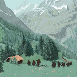 Queuing in the Alpes – Digital Illustration. In times, where travel is rather difficult, people choose a destination closer by. Here is some beautiful German destination The Alpes. Queuing in the Alpes – limited Fine Art Print